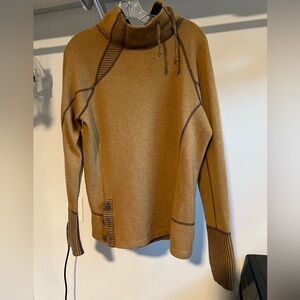 prAna Lucia Knit Sweater Cowl Stripe Pullover Button- Size XL - Mustard color